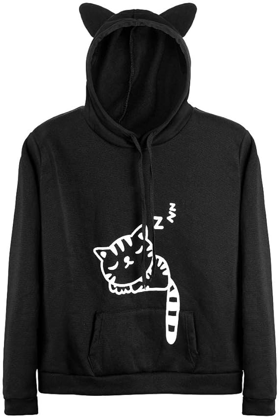 Women Teen Girls Cat Hoodie Sweatshirt