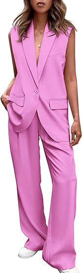 Womens Sleeveless Suit Vest And Wide Leg Pants Business Casual Blazer Set