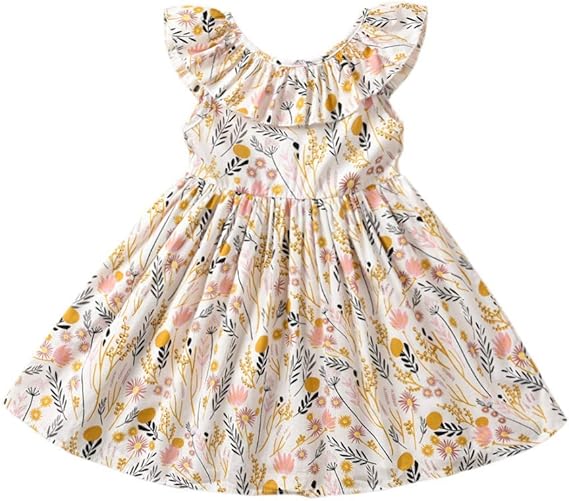 Toddler Baby Girl Sun Dress Wildflower Floral Seaside Beach Dress Overall Outfits Onepiece