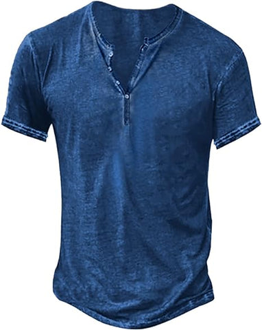 Mens Distressed Henley Shirts Short/Long Sleeve Button T-Shirt Slim Fit Cotton Casual Shirt