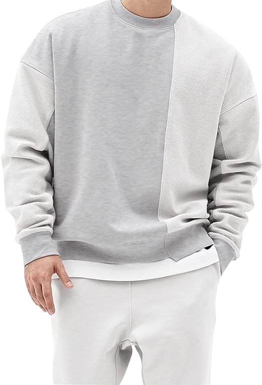 Surenow Mens Patchwork Crewneck Sweatshirt Long-Sleeve Lightweight Terry Sweatshirt Casual Workout Pullover Shirt Tops