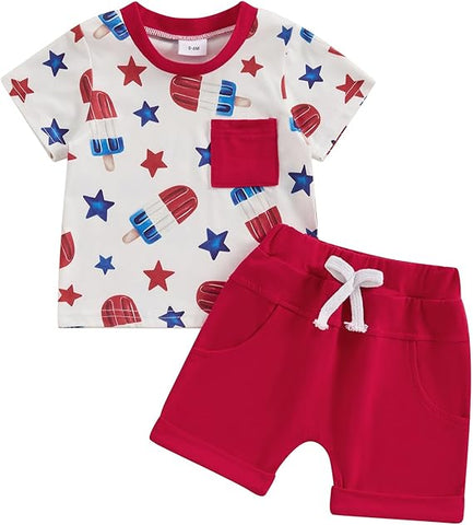 4th Of July Baby Boy Outfit Infant T Shirt Shorts 2pcs Set Toddler Fourth Of July Outfits Kids Summer Cute Clothes