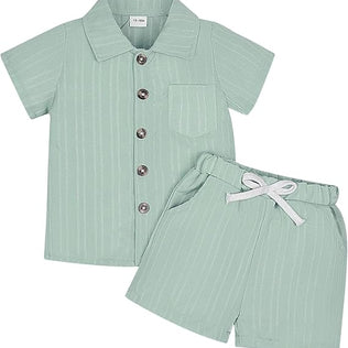 Toddler Baby Boys Clothes Ribbed Button-Down Shirt Tops +Shorts Pocket Outfit 2 PCS set 12 Months-5T Without Tee