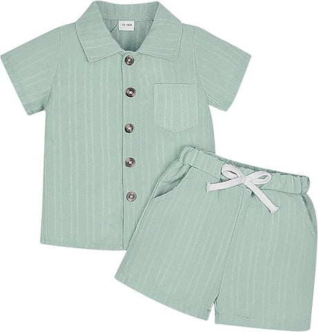 Toddler Baby Boys Clothes Ribbed Button-Down Shirt Tops +Shorts Pocket Outfit 2 PCS set 12 Months-5T Without Tee