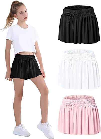 EXARUS Girls Butterfly Shorts Flowy Athletic 2 in 1 Dance Tennis Cheer Skirt Running Preppy Sports Clothes