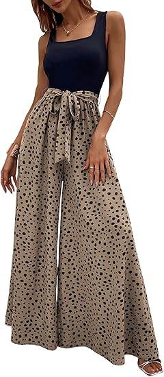 Women's Jumpsuits Dressy Casual Summer Loose Wide Leg Tank Top Jumpsuit with Belt