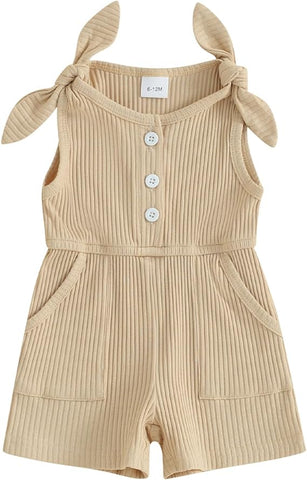 Toddler Baby Girl Summer Clothes Sleeveless Ribbed Knitted Jumpsuit Shorts Overalls Baby One Piece Outfit