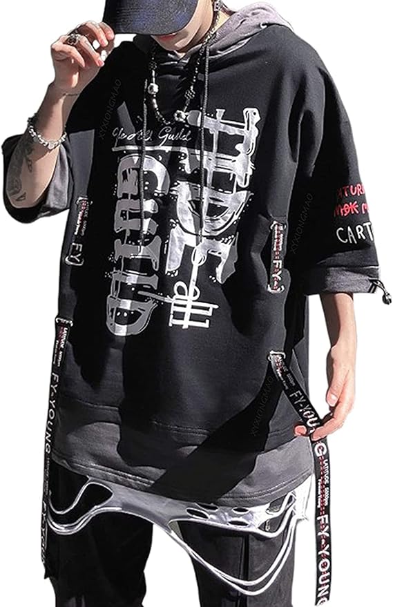 Techwear Shirt Cyberpunk Japanese Streetwear Hip Hop Shirts Men Graphic T Alphabet Design Workwear Gothic Hoodie