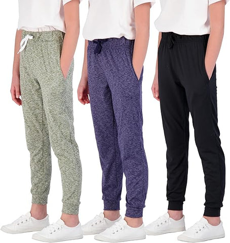 Real Essentials 3 Pack: Girls' Lounge Joggers Soft Athletic Performance Casual Sweatpants