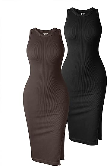 Women's 2 Piece Dress Sexy Ribbed Halter Neck Fashion Split Tank Tops Dresses