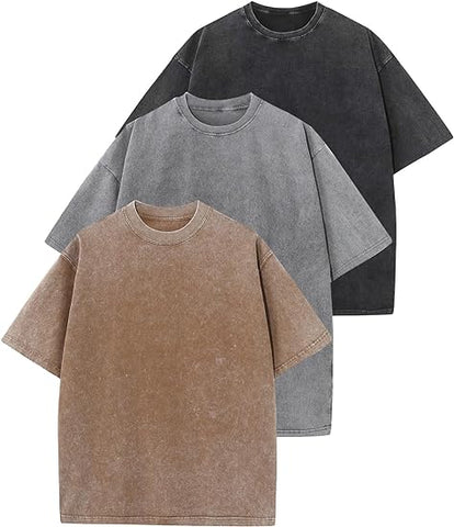 Arssm 3 Pack Men Oversized T Shirts Vintage Tee Loose Fit Short Sleeve Casual Streetwear Baggy Washed Unisex Tops