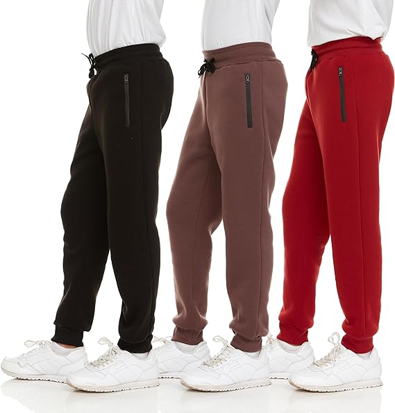 PURE CHAMP 3Pk Boys Sweatpants Fleece Athletic Workout Kids Clothes Boys Joggers with Zipper Pocket and Drawstring