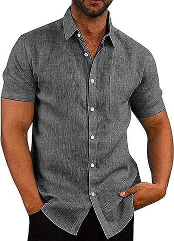 Men's Linen Shirts Casual Button Down Short Sleeve Summer Beach Shirt Hawaiian Vacation Shirts